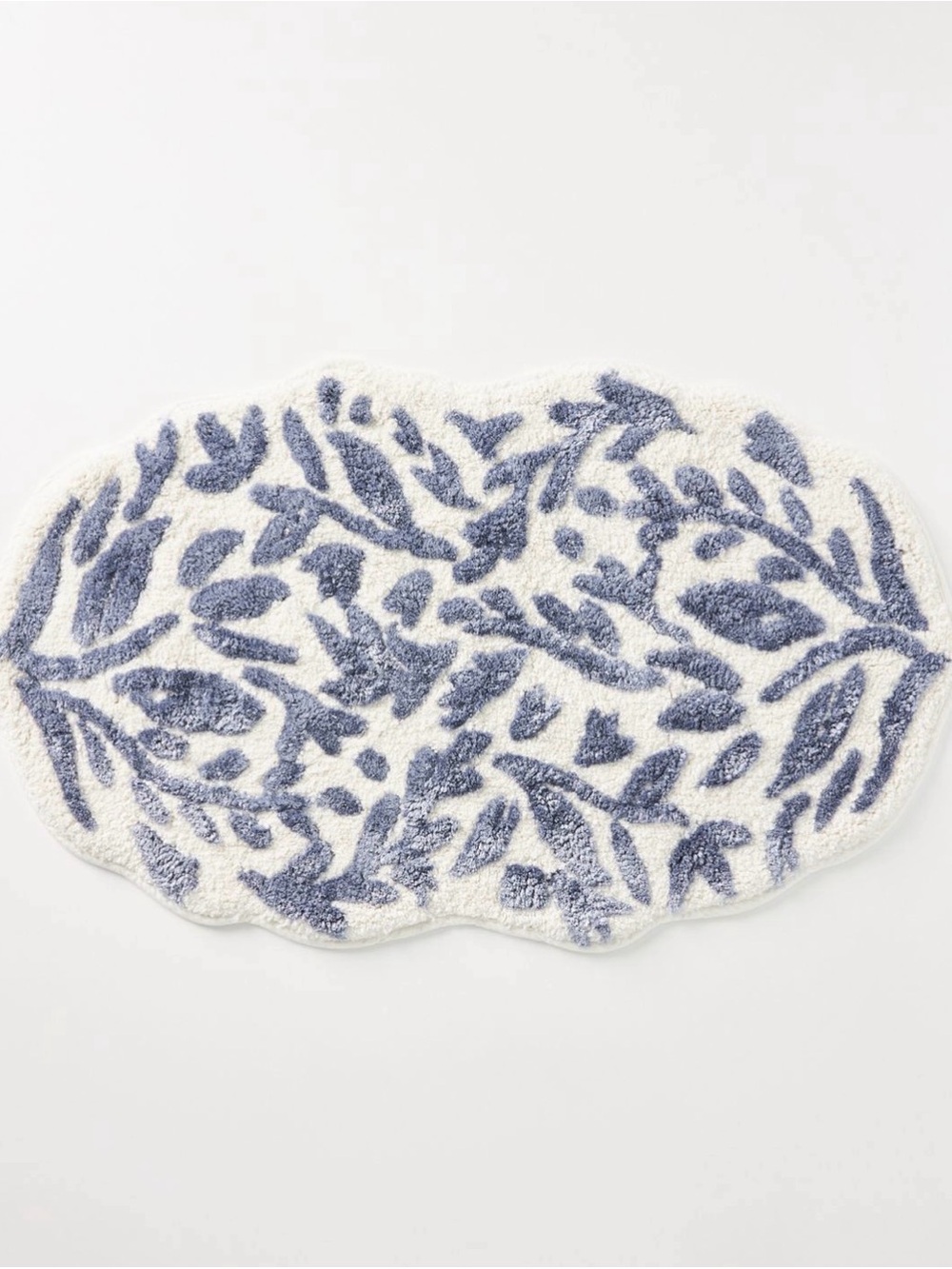 Anthropologie Lucia Blue Leaf Pattern Bath Rug - Plush Absorbent Bathroom Mat